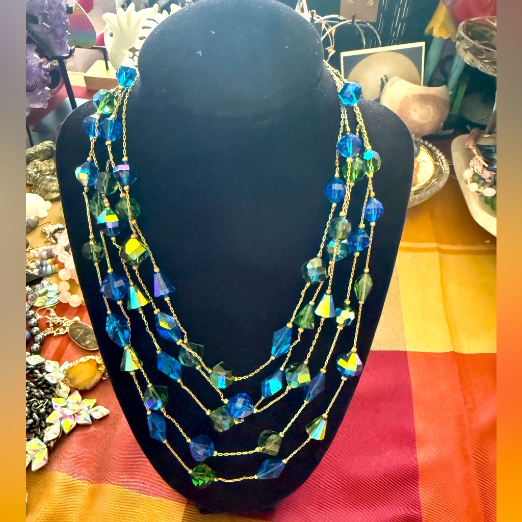 Vendome Vintage Aura Coated Blue Green Glass Beaded Necklace 200$
